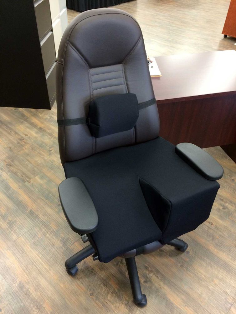 Custom Seat Cushion and Lumbar Support Mounted to an Office Chair